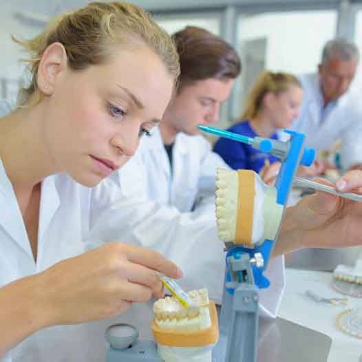 Lab technicians working on dentures